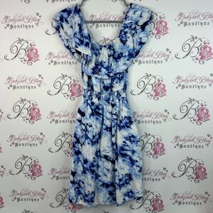 imPRESS dress smocked ruffle frilly detail Blue and White Tie-Dye Dress